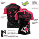 Custom Black-Neon Pink Bowling Geometric Grid Performance Polo Shirt