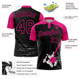 Custom Black-Hot Pink Bowling Geometric Grid Performance Polo Shirt