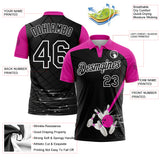 Custom Black Deep Pink-White Bowling Geometric Grid Performance Polo Shirt