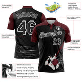 Custom Black Maroon-White Bowling Geometric Grid Performance Polo Shirt