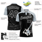 Custom Black Silver-White Bowling Geometric Grid Performance Polo Shirt