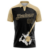 Custom Black-Vegas Gold Bowling Geometric Grid Performance Polo Shirt