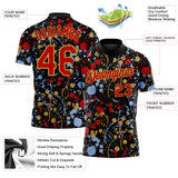 Custom Graffiti Pattern Red Black Light Blue-Old Gold Vibrant Multi-Color Abstract Splatter Performance Polo Shirt
