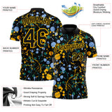 Custom Graffiti Pattern Black Light Blue Gold-Teal Vibrant Multi-Color Abstract Splatter Performance Polo Shirt