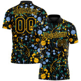 Custom Graffiti Pattern Black Light Blue Gold-Teal Vibrant Multi-Color Abstract Splatter Performance Polo Shirt