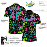 Custom Graffiti Pattern Aqua Black Pink-Neon Green Vibrant Multi-Color Abstract Splatter Performance Polo Shirt