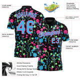 Custom Graffiti Pattern Sky Blue Black Pink-Pea Green Vibrant Multi-Color Abstract Splatter Performance Polo Shirt