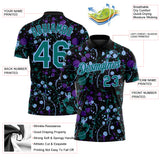 Custom Graffiti Pattern Teal Black Purple-Light Blue Vibrant Multi-Color Abstract Splatter Performance Polo Shirt