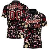 Custom Graffiti Pattern Crimson Black Cream-Light Pink Vibrant Multi-Color Abstract Splatter Performance Polo Shirt