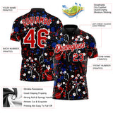 Custom Graffiti Pattern Red Black Royal-White Vibrant Multi-Color Abstract Splatter Performance Polo Shirt