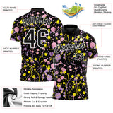 Custom Graffiti Pattern Black Light Pink Light Purple Light Yellow-White Vibrant Multi-Color Abstract Splatter Performance Polo Shirt