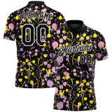 Custom Graffiti Pattern Black Light Pink Light Purple Light Yellow-White Vibrant Multi-Color Abstract Splatter Performance Polo Shirt