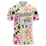 Custom Graffiti Pattern White Green Pink Yellow-Black Vibrant Multi-Color Abstract Splatter Performance Polo Shirt