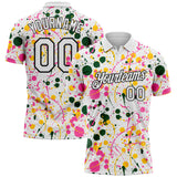 Custom Graffiti Pattern White Green Pink Yellow-Black Vibrant Multi-Color Abstract Splatter Performance Polo Shirt
