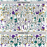 Custom Graffiti Pattern White Purple Teal Old Gold-Black Vibrant Multi-Color Abstract Splatter Performance Polo Shirt