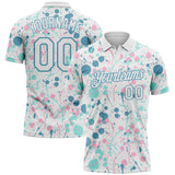 Custom Graffiti Pattern White Shadow Blue Ice Blue-Light Pink Vibrant Multi-Color Abstract Splatter Performance Polo Shirt