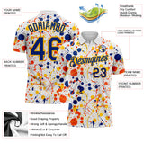 Custom Graffiti Pattern Royal White Orange-Yellow Vibrant Multi-Color Abstract Splatter Performance Polo Shirt