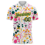 Custom Graffiti Pattern Midnight Green White Pink-Gold Vibrant Multi-Color Abstract Splatter Performance Polo Shirt