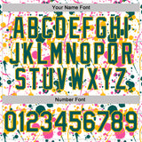 Custom Graffiti Pattern Midnight Green White Pink-Gold Vibrant Multi-Color Abstract Splatter Performance Polo Shirt