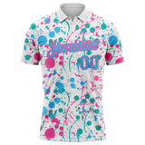 Custom Graffiti Pattern Sky Blue White Pink-Aqua Vibrant Multi-Color Abstract Splatter Performance Polo Shirt