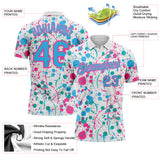 Custom Graffiti Pattern Sky Blue White Pink-Aqua Vibrant Multi-Color Abstract Splatter Performance Polo Shirt