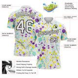 Custom Graffiti Pattern White Medium Purple Ice Blue Light Yellow-Black Vibrant Multi-Color Abstract Splatter Performance Polo Shirt