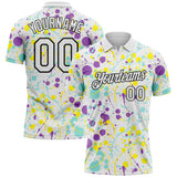 Custom Graffiti Pattern White Medium Purple Ice Blue Light Yellow-Black Vibrant Multi-Color Abstract Splatter Performance Polo Shirt