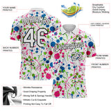 Custom Graffiti Pattern White Blue Hot Pink Aurora Green-Black Vibrant Multi-Color Abstract Splatter Performance Polo Shirt