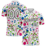 Custom Graffiti Pattern White Blue Hot Pink Aurora Green-Black Vibrant Multi-Color Abstract Splatter Performance Polo Shirt