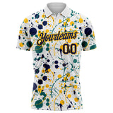 Custom Graffiti Pattern Navy White Teal-Gold Vibrant Multi-Color Abstract Splatter Performance Polo Shirt