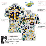 Custom Graffiti Pattern Navy White Teal-Gold Vibrant Multi-Color Abstract Splatter Performance Polo Shirt