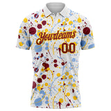 Custom Graffiti Pattern Crimson White Light Blue-Yellow Vibrant Multi-Color Abstract Splatter Performance Polo Shirt