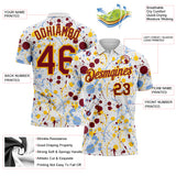 Custom Graffiti Pattern Crimson White Light Blue-Yellow Vibrant Multi-Color Abstract Splatter Performance Polo Shirt