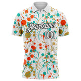 Custom Graffiti Pattern White Orange Old Gold Aqua-Black Vibrant Multi-Color Abstract Splatter Performance Polo Shirt