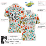 Custom Graffiti Pattern White Orange Old Gold Aqua-Black Vibrant Multi-Color Abstract Splatter Performance Polo Shirt