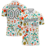 Custom Graffiti Pattern White Orange Old Gold Aqua-Black Vibrant Multi-Color Abstract Splatter Performance Polo Shirt
