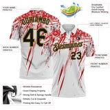 Custom White Black Red-Old Gold Distressed Scratch Brush Stroke Performance Polo Shirt