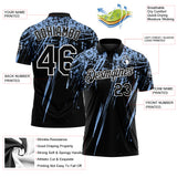 Custom Black Light Blue-White Distressed Scratch Brush Stroke Performance Polo Shirt