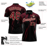 Custom Black Crimson-Cream Distressed Scratch Brush Stroke Performance Polo Shirt