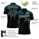 Custom Black Teal-White Distressed Scratch Brush Stroke Performance Polo Shirt