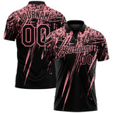 Custom Black-Medium Pink Distressed Scratch Brush Stroke Performance Polo Shirt