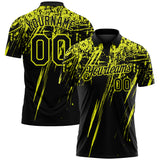 Custom Black-Neon Yellow Distressed Scratch Brush Stroke Performance Polo Shirt