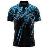Custom Black-Sky Blue Distressed Scratch Brush Stroke Performance Polo Shirt