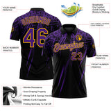 Custom Black Purple-Gold Distressed Scratch Brush Stroke Performance Polo Shirt