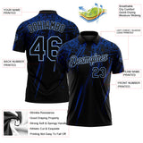 Custom Black Royal-Light Blue Distressed Scratch Brush Stroke Performance Polo Shirt