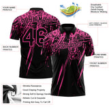 Custom Black-Pink Distressed Scratch Brush Stroke Performance Polo Shirt