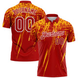Custom Red Gold-White Distressed Scratch Brush Stroke Performance Polo Shirt