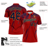 Custom Red Navy-Old Gold Distressed Scratch Brush Stroke Performance Polo Shirt