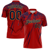 Custom Red Navy-Old Gold Distressed Scratch Brush Stroke Performance Polo Shirt