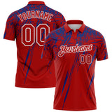 Custom Red Royal-White Distressed Scratch Brush Stroke Performance Polo Shirt